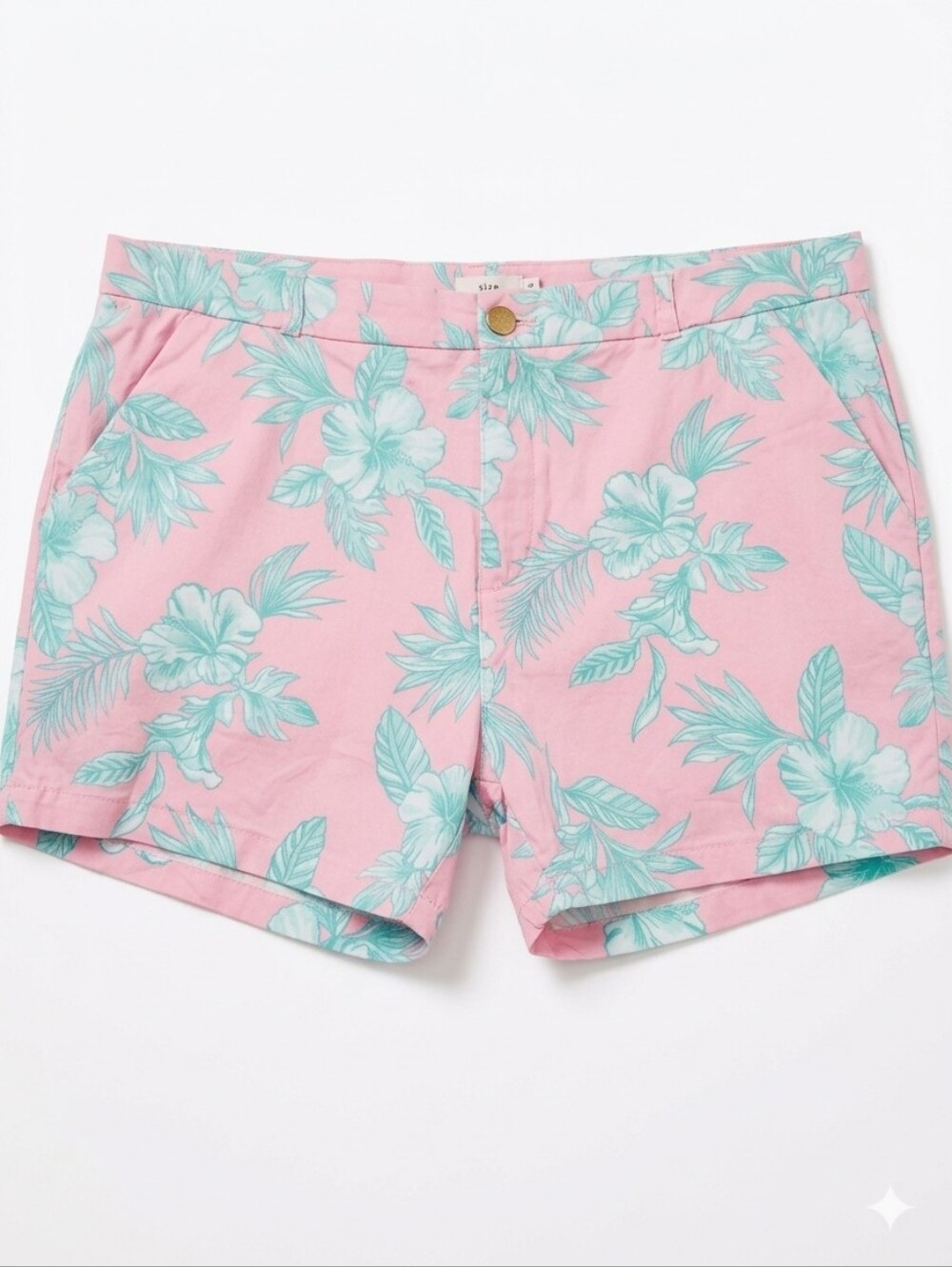 Stella Parker Pink & Aqua Tropical Hibiscus Floral Summer Shorts Women's Size 16